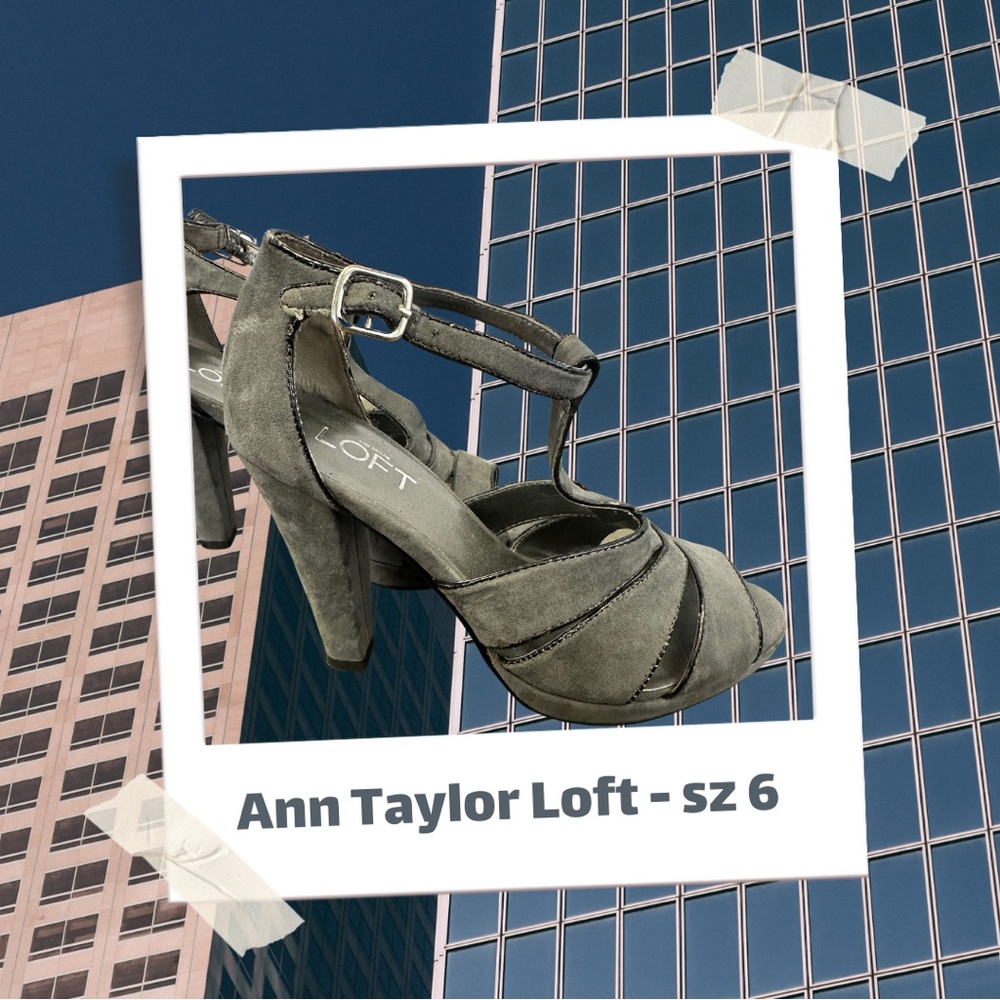 Grey Caged Platform Heels with Black Trim, Size 6